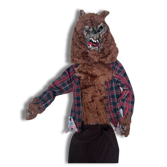 Werewolf Halloween Costume For Adults With Mask Shirt & Pants - Brown Fur & Plai - Picture 3 of 5